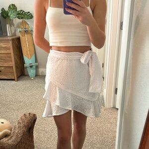 White eyelet wrap tie skirt